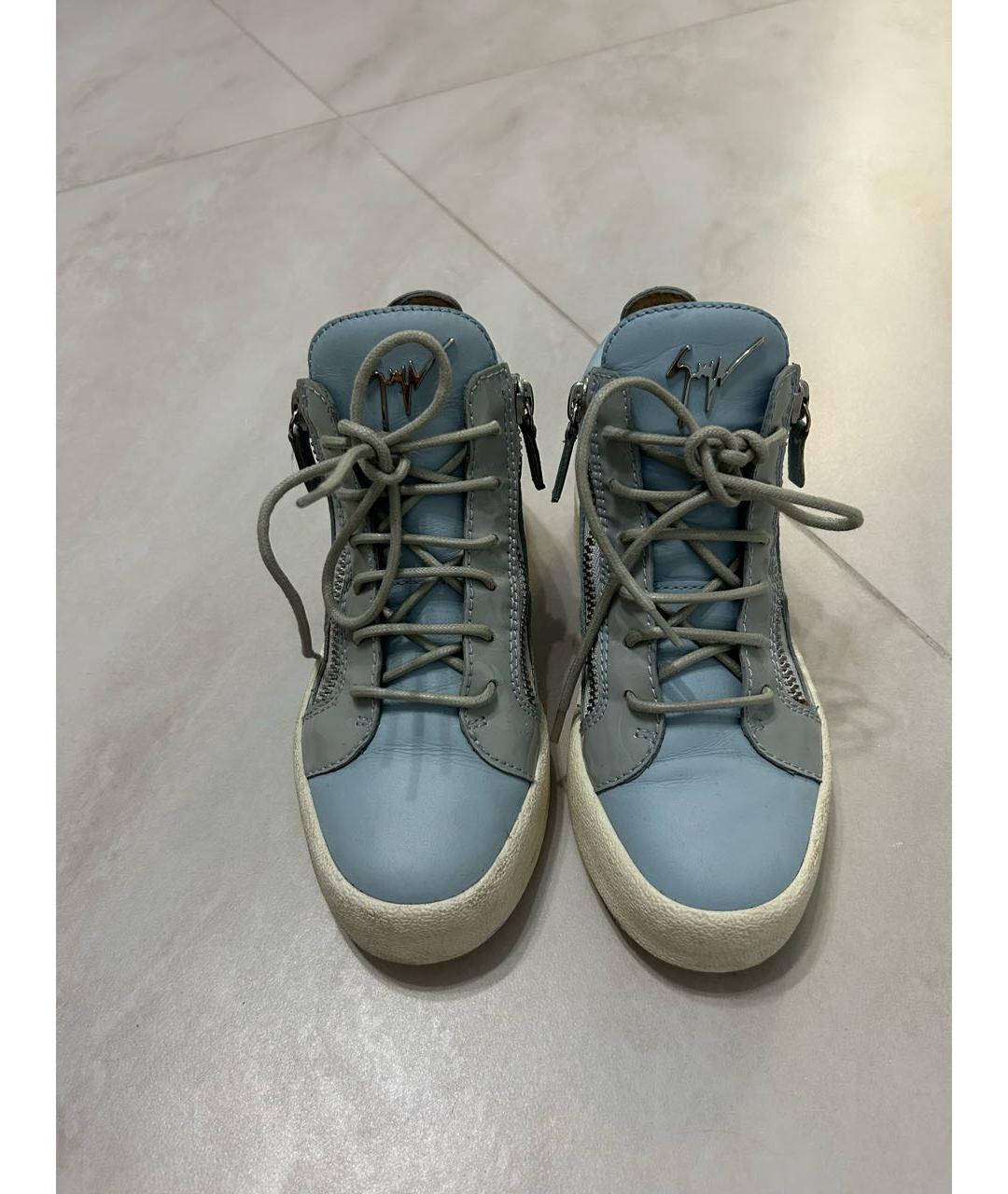 GIUSEPPE ZANOTTI DESIGN Голубые кожаные кеды, фото 3