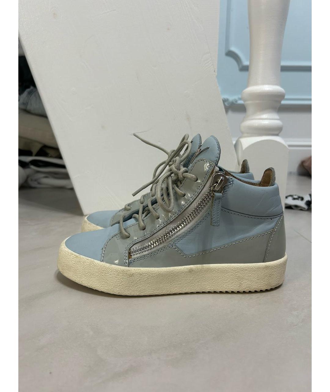 GIUSEPPE ZANOTTI DESIGN Голубые кожаные кеды, фото 4