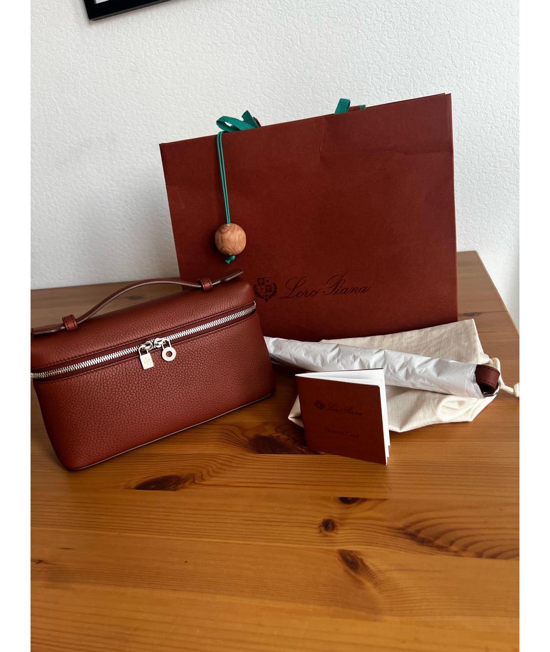LORO PIANA Бордовая кожаная сумка на плечо, фото 4