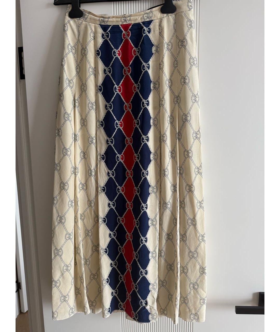 GUCCI Бежевая шелковая юбка миди, фото 9