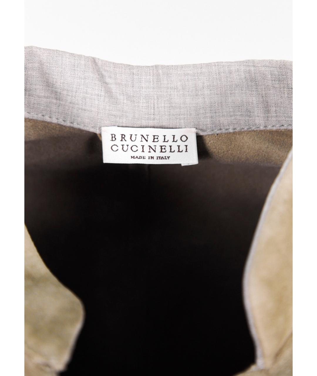 BRUNELLO CUCINELLI Серое кожаное пальто, фото 4