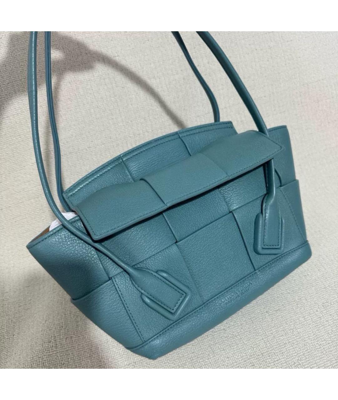 BOTTEGA VENETA Бирюзовая кожаная сумка с короткими ручками, фото 2
