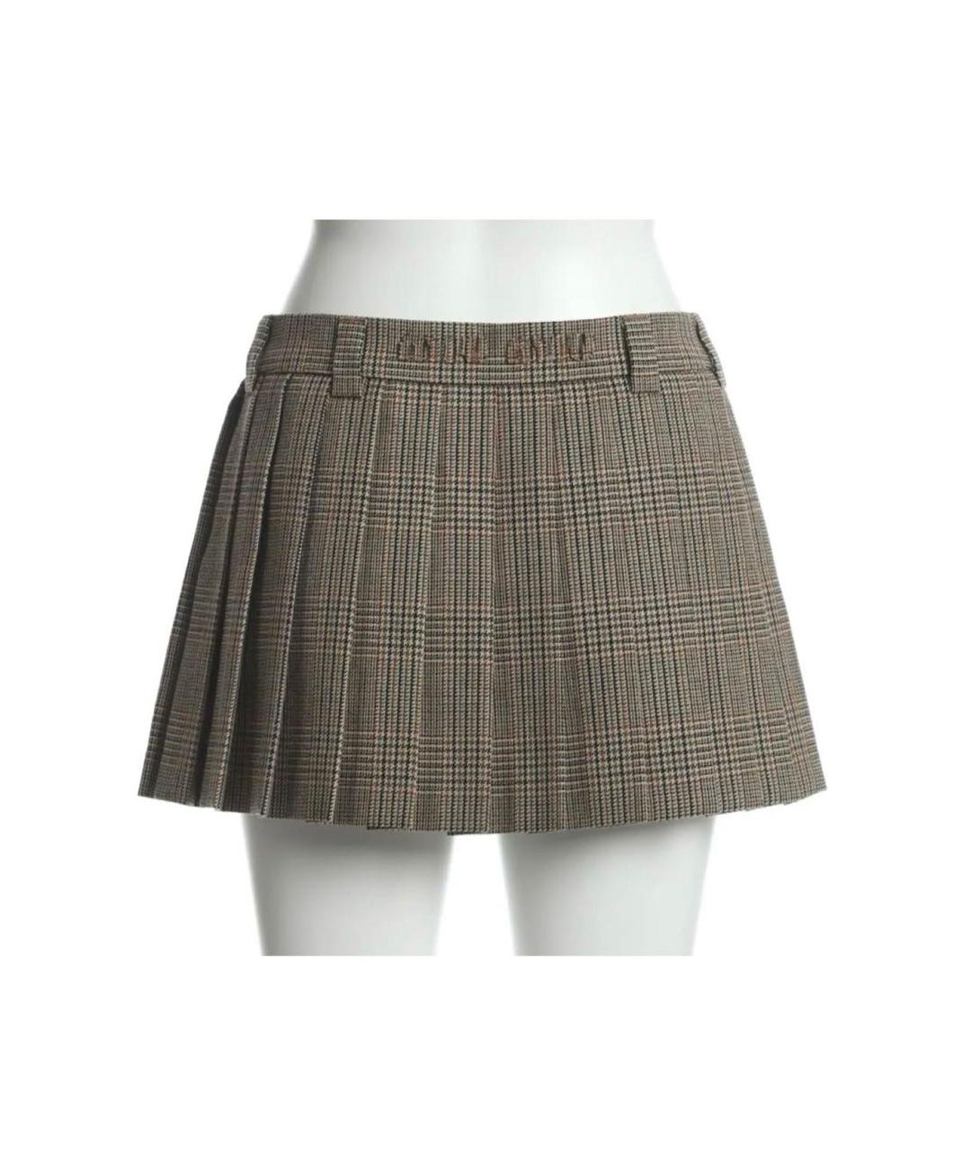 MIU MIU Коричневая шерстяная юбка мини, фото 2