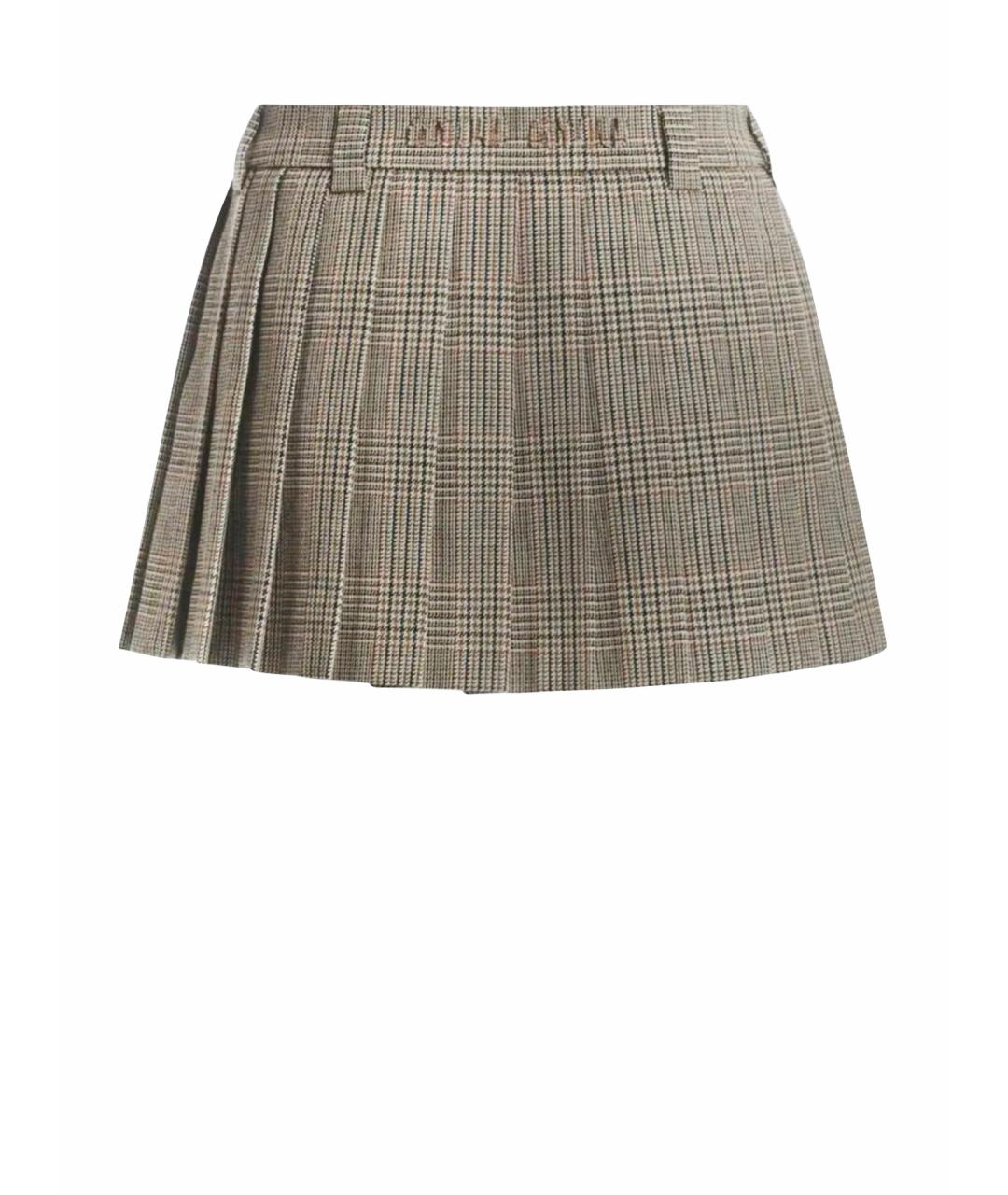 MIU MIU Коричневая шерстяная юбка мини, фото 1