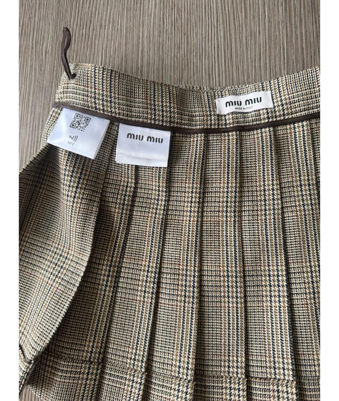 MIU MIU Коричневая шерстяная юбка мини, фото 3