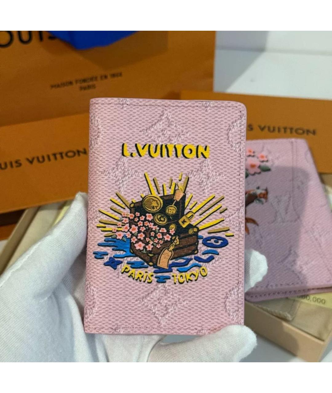 LOUIS VUITTON Розовый кожаный кошелек, фото 3