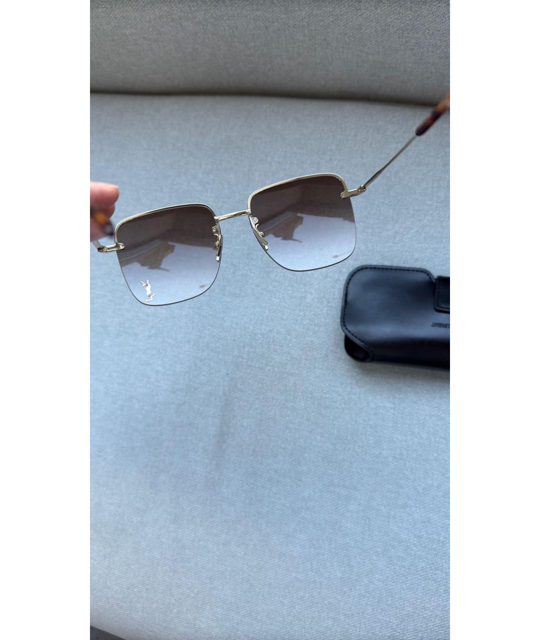 SAINT LAURENT Коричневые металлические солнцезащитные очки, фото 3