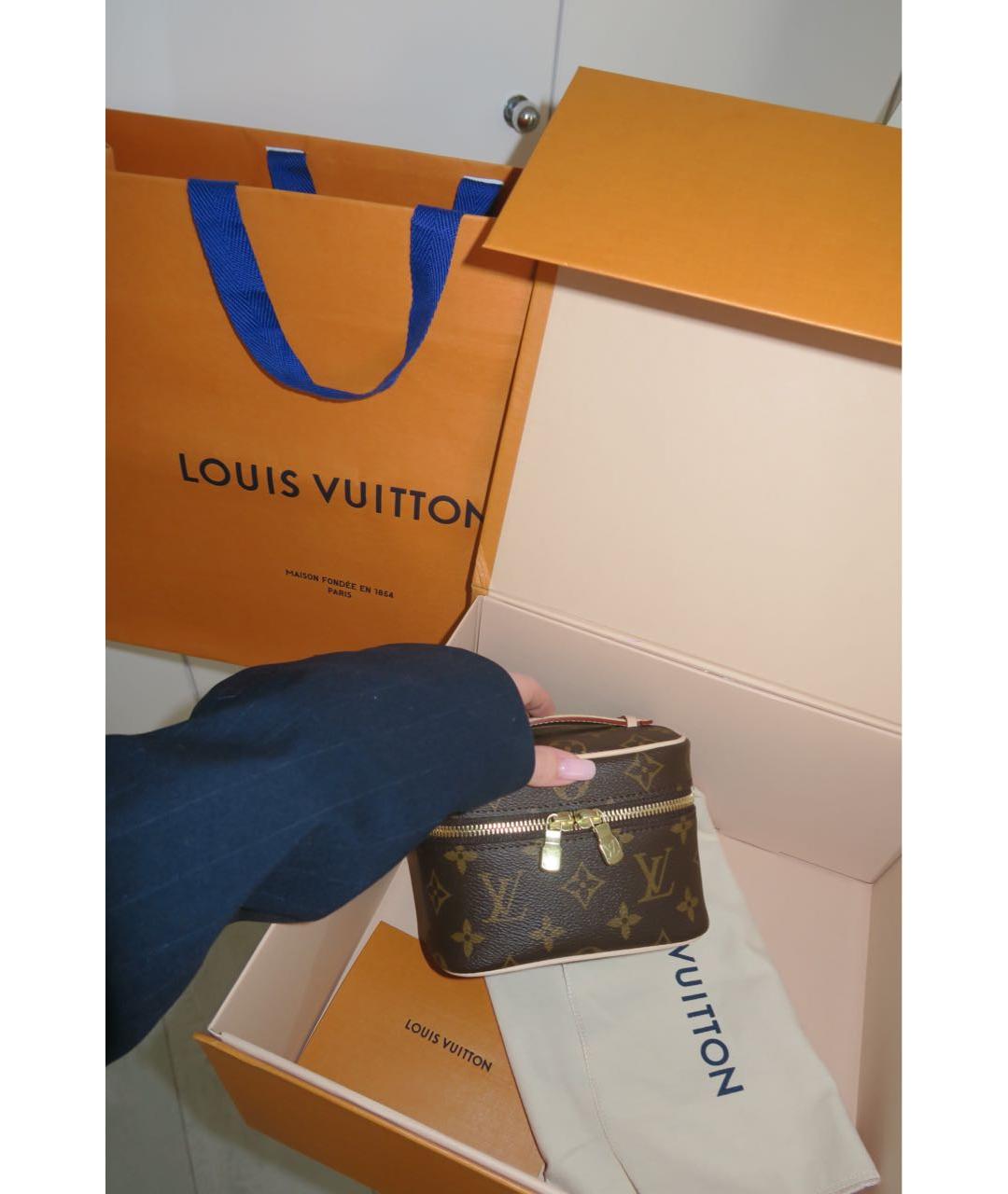 LOUIS VUITTON Коричневая кожаная косметичка, фото 6