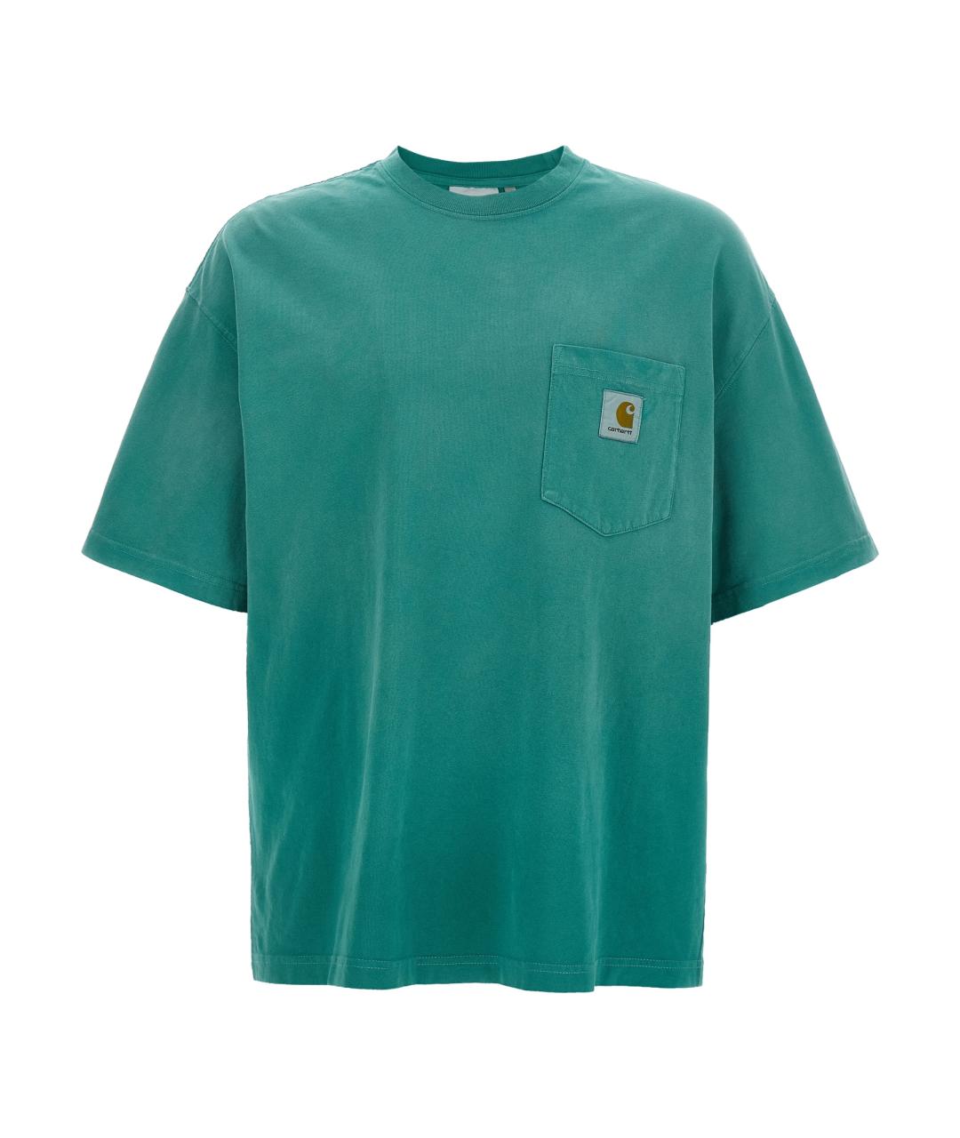 CARHARTT WIP Бирюзовая хлопковая футболка, фото 1