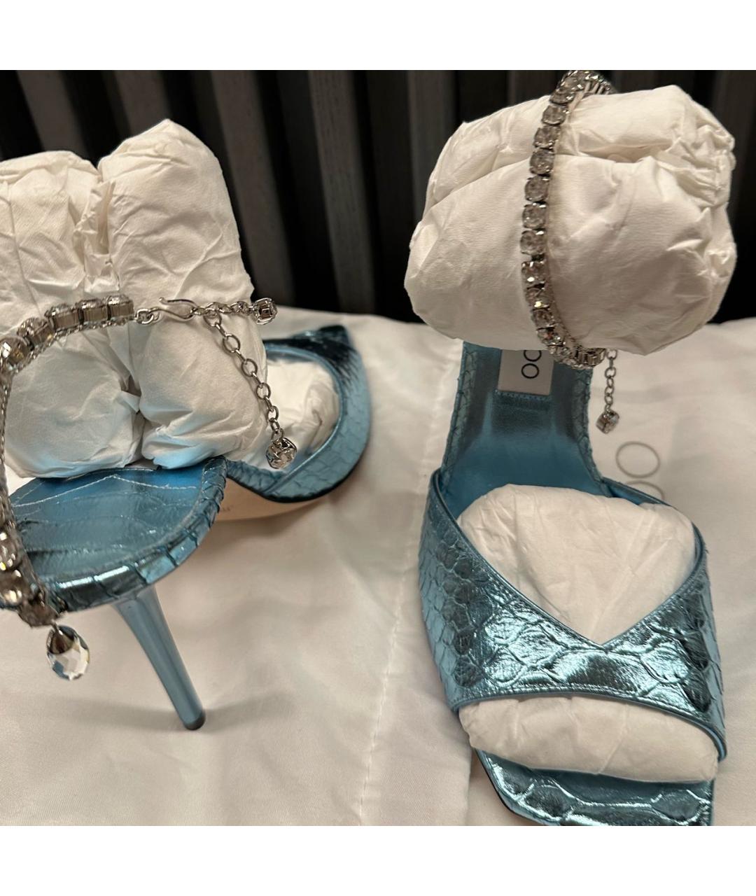 JIMMY CHOO Голубые кожаные босоножки, фото 5