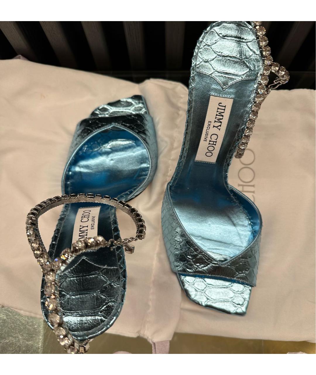 JIMMY CHOO Голубые кожаные босоножки, фото 3