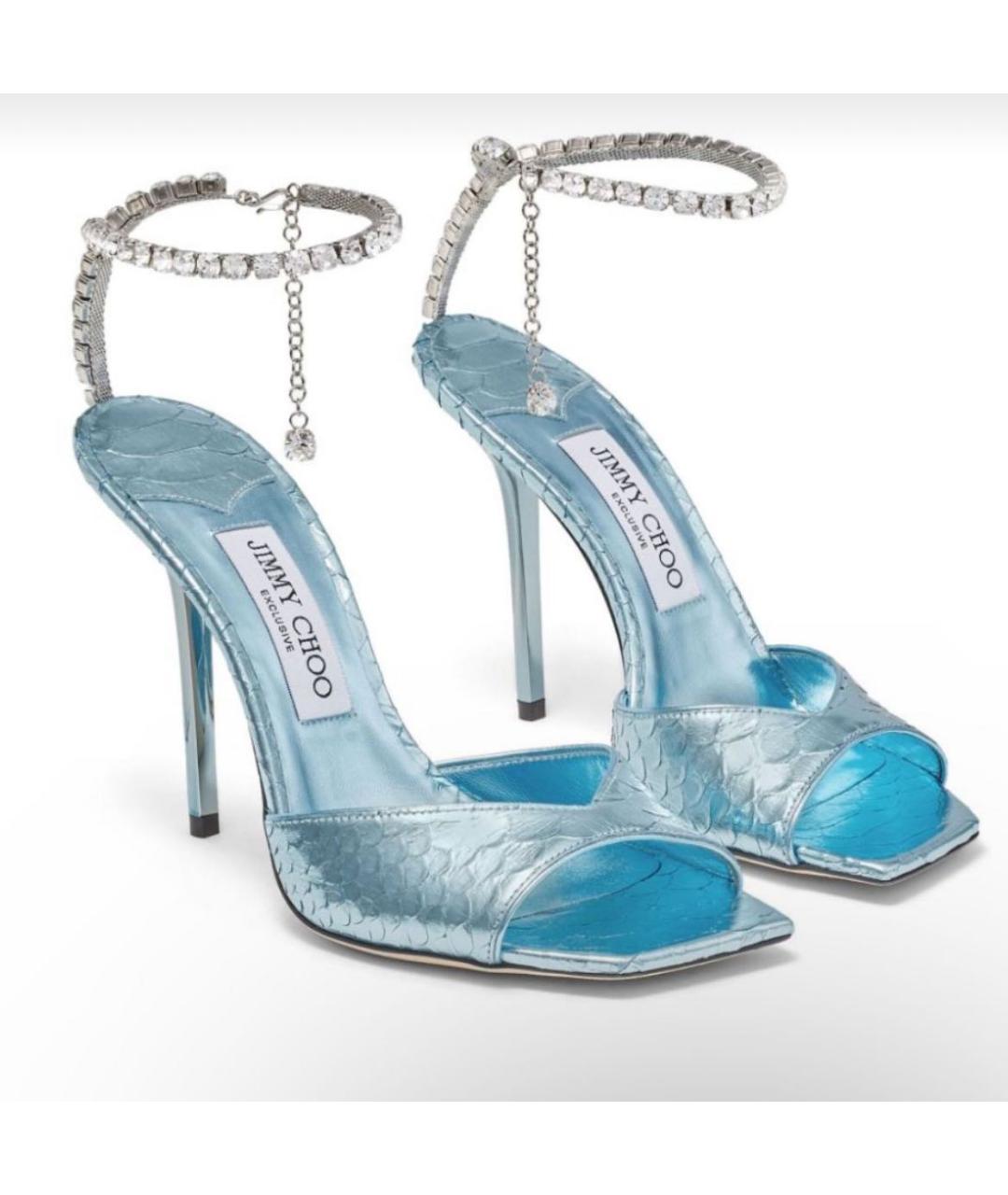 JIMMY CHOO Голубые кожаные босоножки, фото 9
