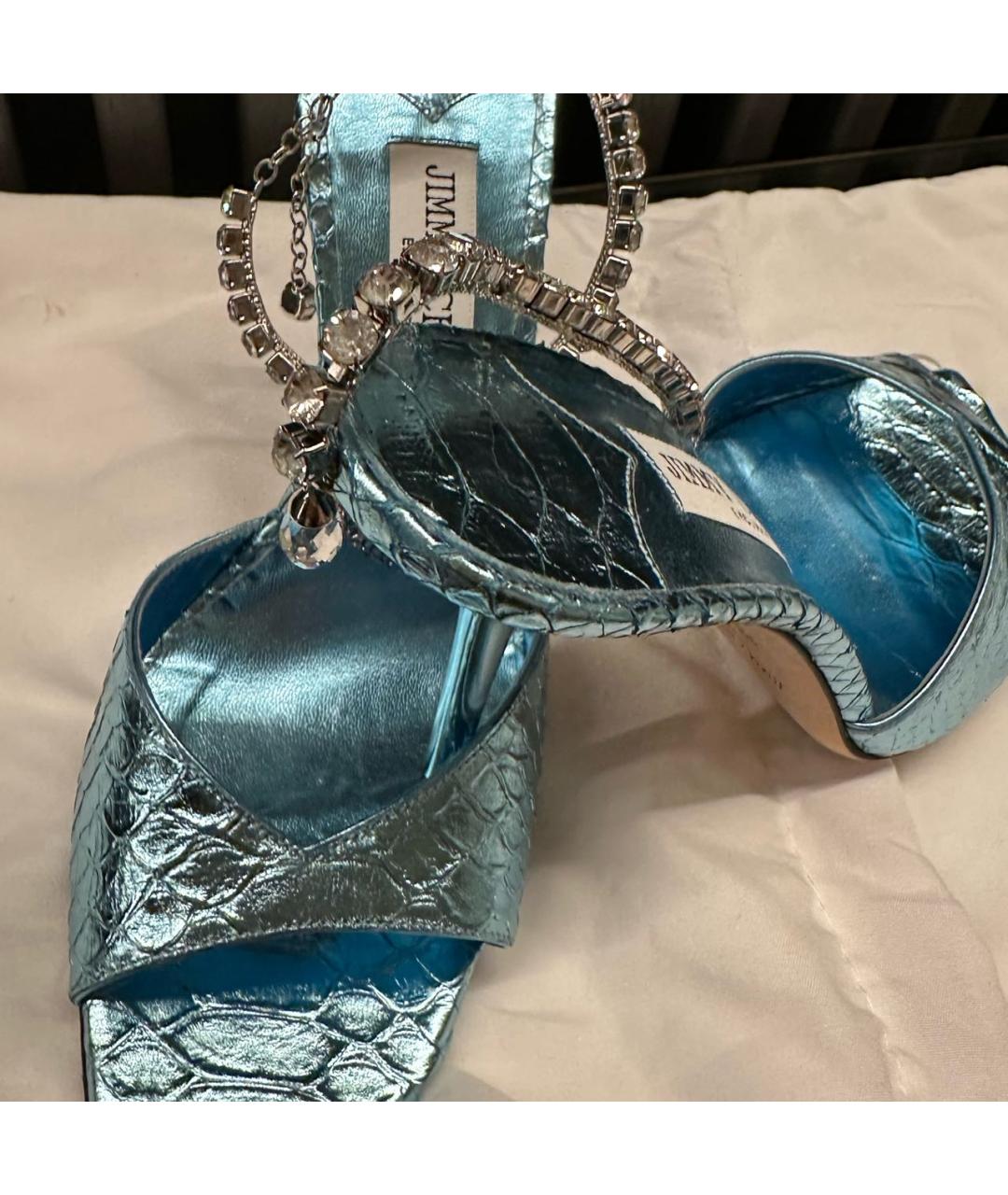 JIMMY CHOO Голубые кожаные босоножки, фото 4