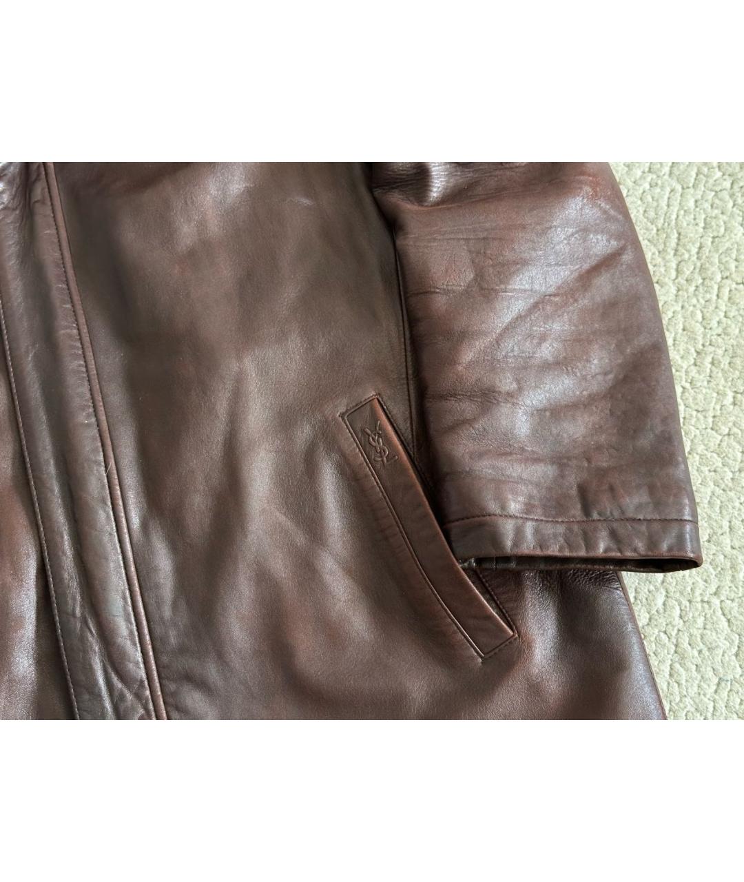 SAINT LAURENT Коричневая кожаная куртка, фото 3