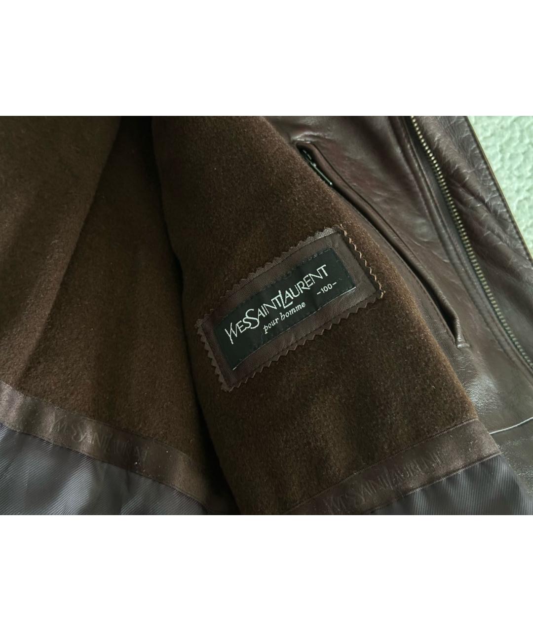 SAINT LAURENT Коричневая кожаная куртка, фото 6