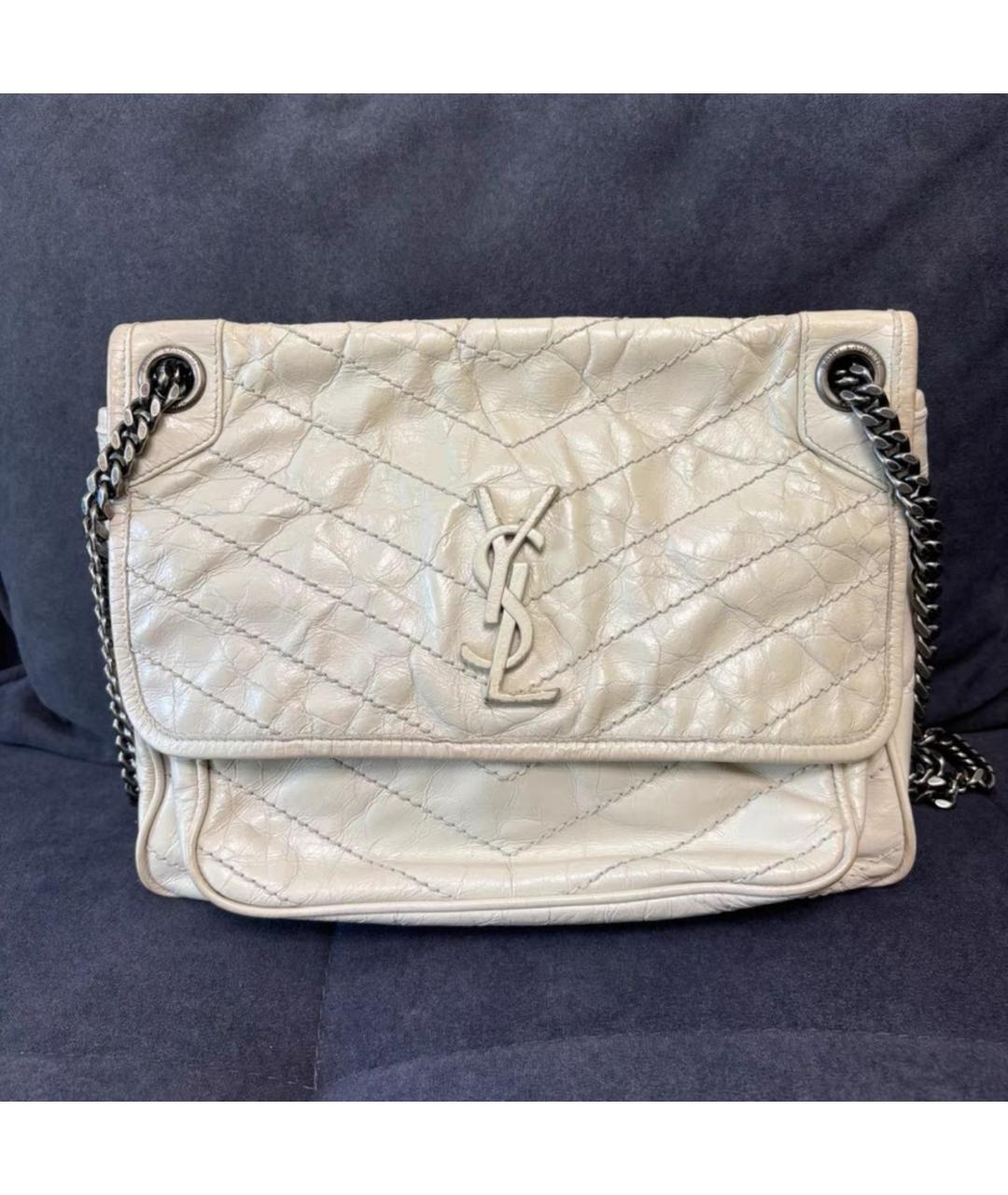 SAINT LAURENT Белая кожаная сумка тоут, фото 9