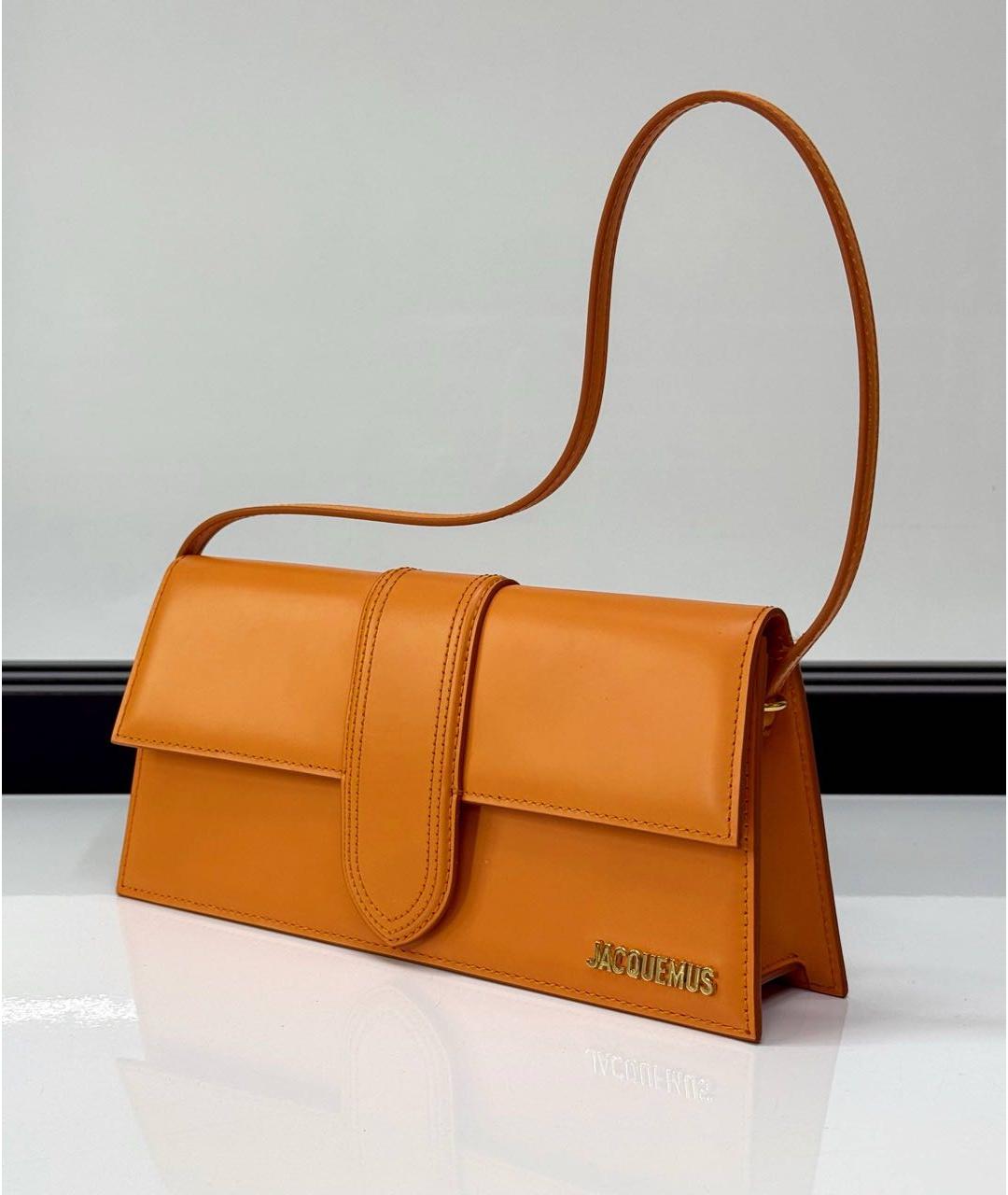 JACQUEMUS Оранжевая кожаная сумка с короткими ручками, фото 2