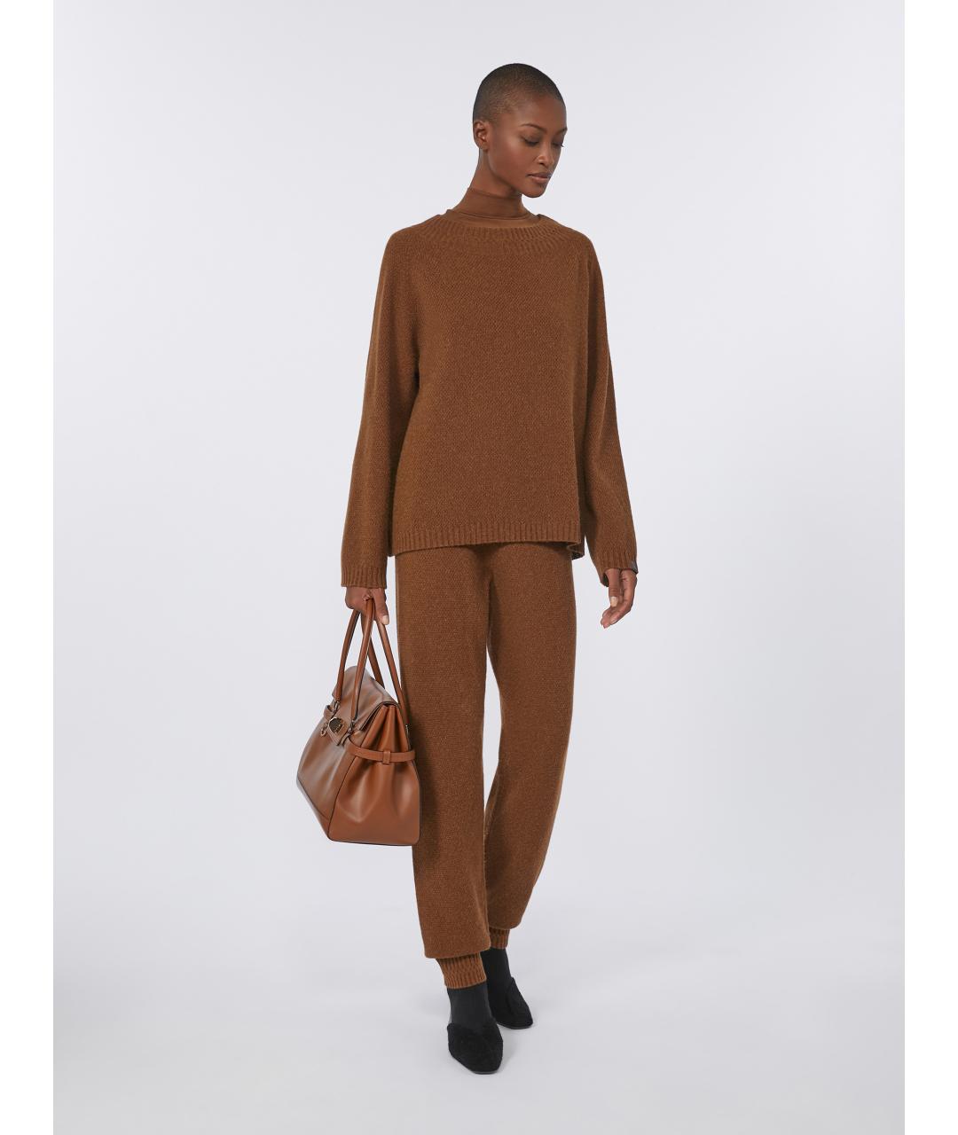 MAX MARA Коричневые шерстяные прямые брюки, фото 2