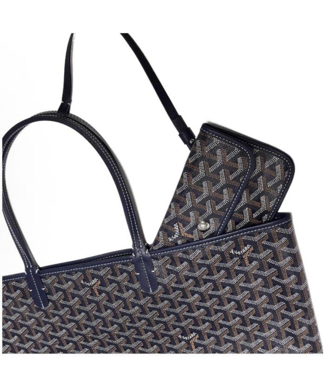 GOYARD Темно-синяя кожаная сумка с короткими ручками, фото 3