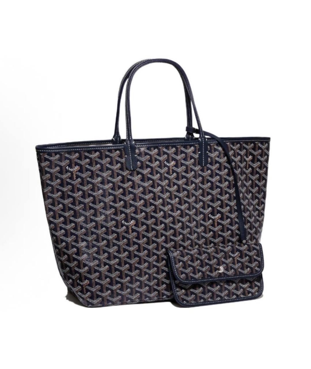 GOYARD Темно-синяя кожаная сумка с короткими ручками, фото 4