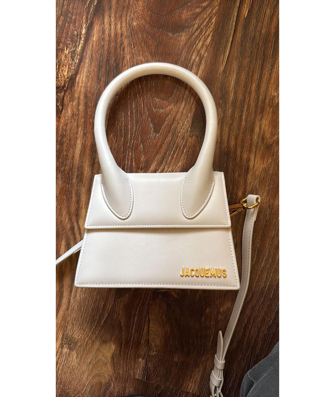 JACQUEMUS Белая кожаная сумка с короткими ручками, фото 5