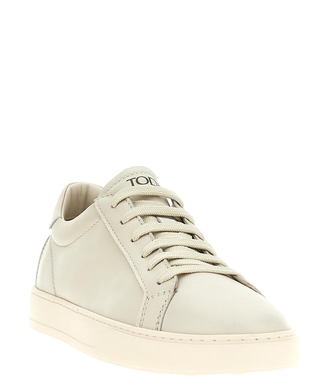 TOD'S Белые кожаные низкие кроссовки / кеды, фото 2
