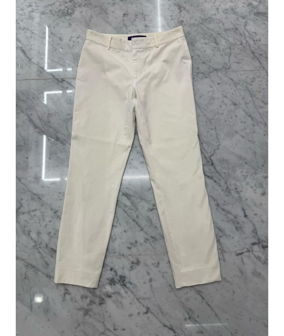 RALPH LAUREN Белые хлопко-эластановые прямые брюки, фото 4
