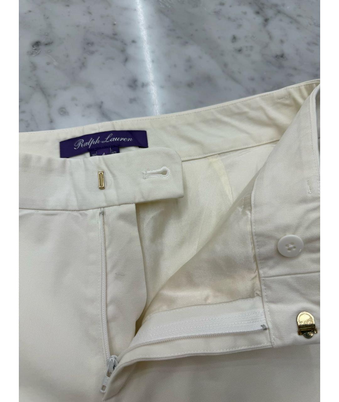 RALPH LAUREN Белые хлопко-эластановые прямые брюки, фото 2