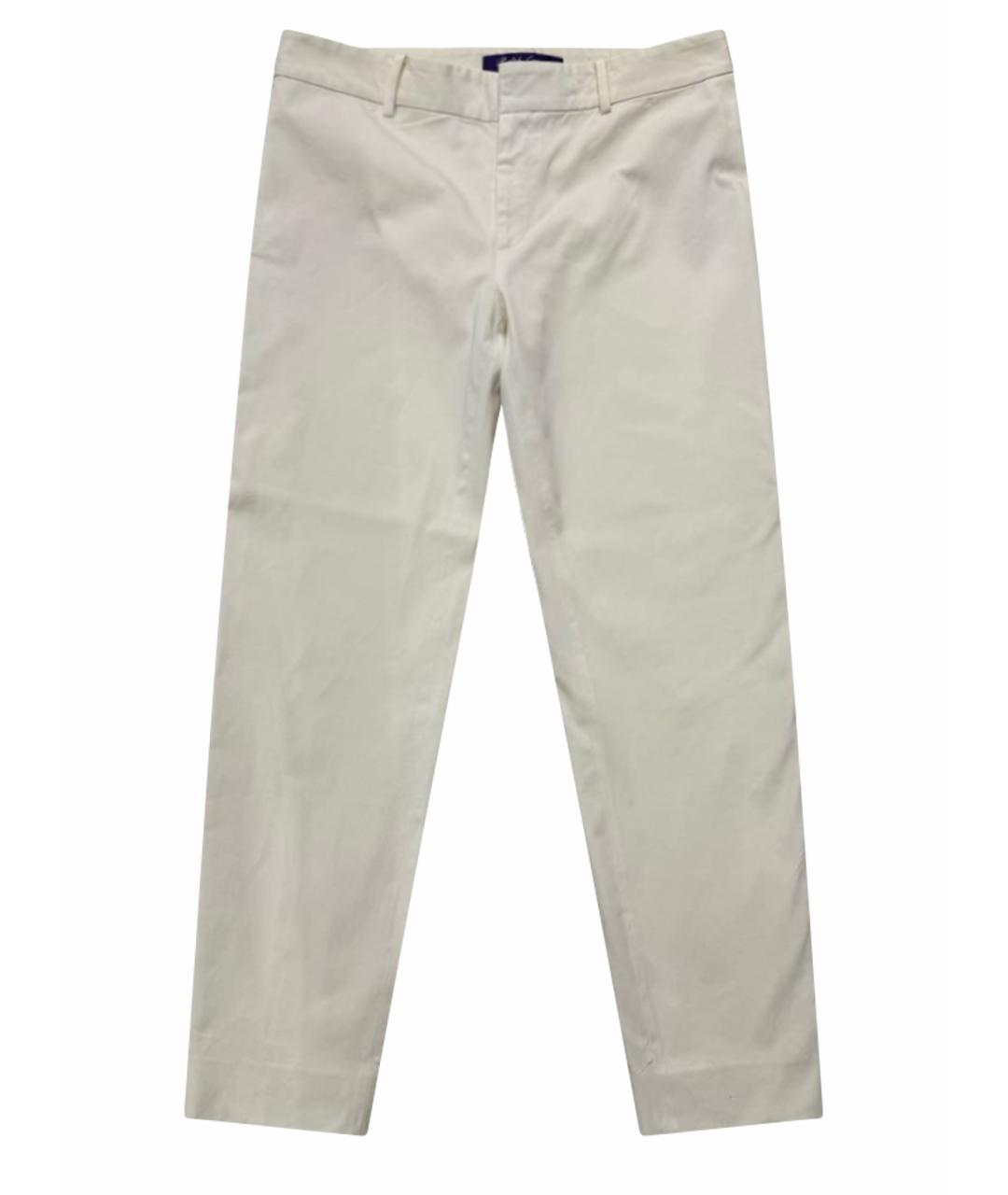 RALPH LAUREN Белые хлопко-эластановые прямые брюки, фото 1
