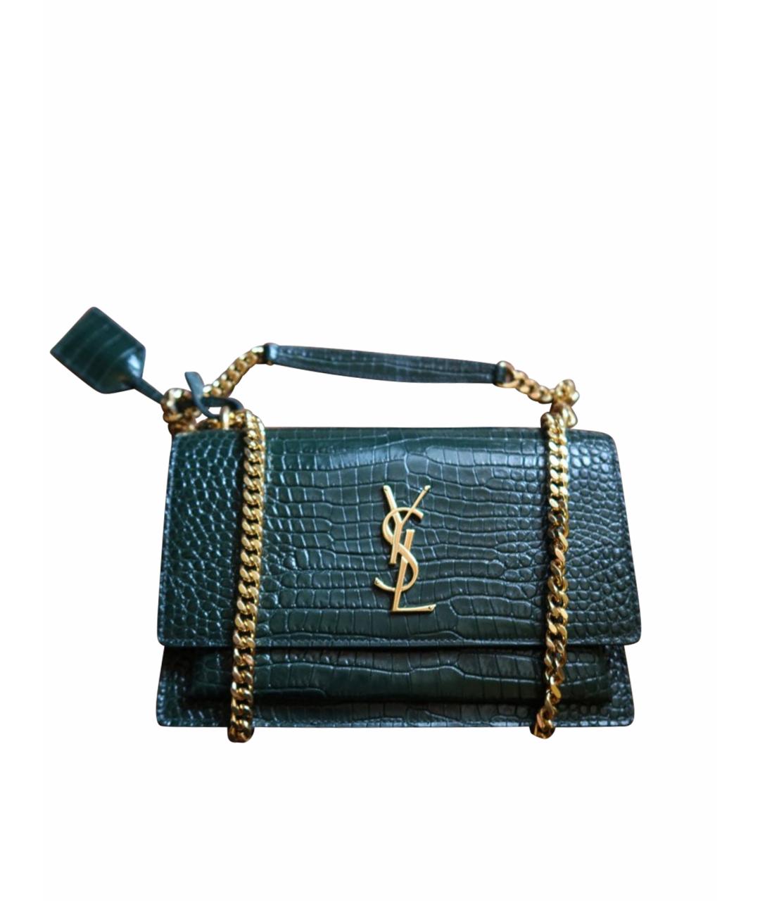 SAINT LAURENT Зеленая сумка через плечо из лакированной кожи, фото 1