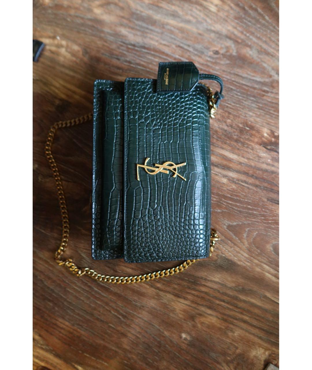 SAINT LAURENT Зеленая сумка через плечо из лакированной кожи, фото 6