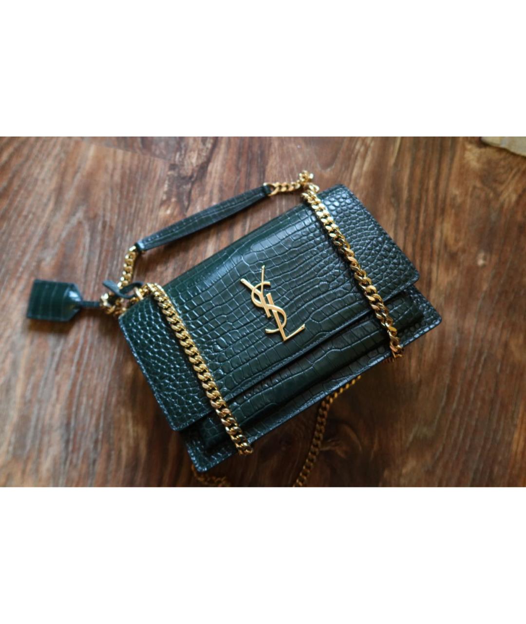 SAINT LAURENT Зеленая сумка через плечо из лакированной кожи, фото 7