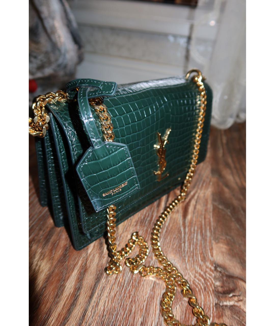 SAINT LAURENT Зеленая сумка через плечо из лакированной кожи, фото 2