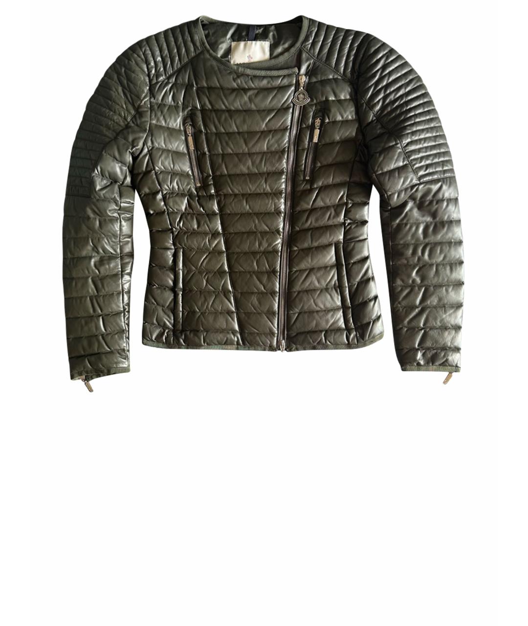 MONCLER Хаки кожаная куртка, фото 1