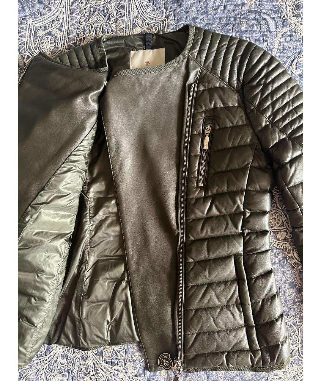 MONCLER Хаки кожаная куртка, фото 6