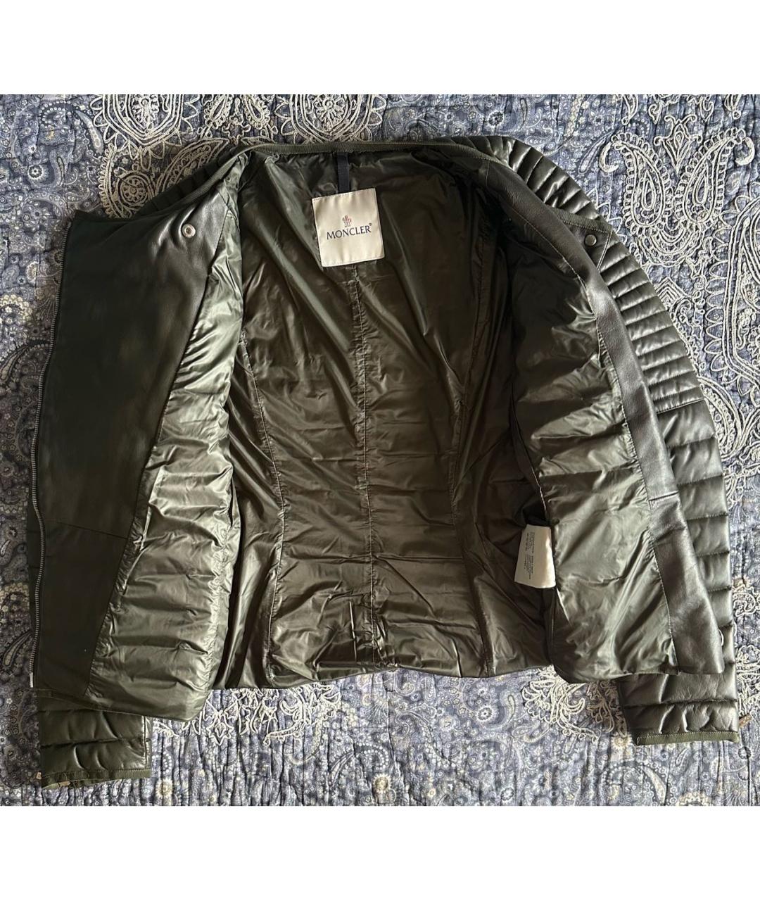 MONCLER Хаки кожаная куртка, фото 3