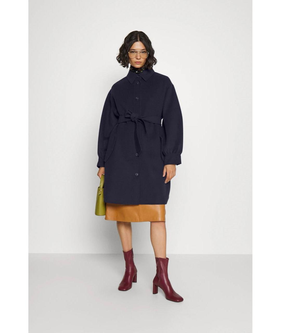 WEEKEND MAX MARA Темно-синее шерстяное пальто, фото 6