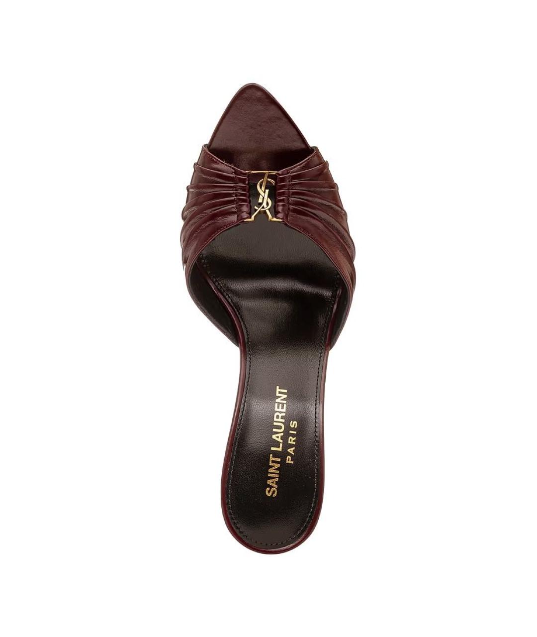SAINT LAURENT Бордовые кожаные мюли, фото 3