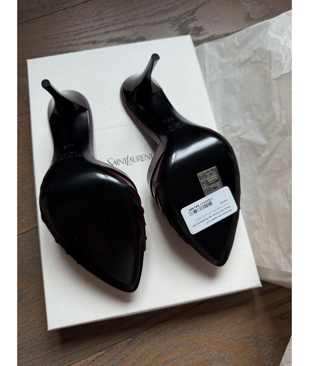 SAINT LAURENT Бордовые кожаные мюли, фото 6