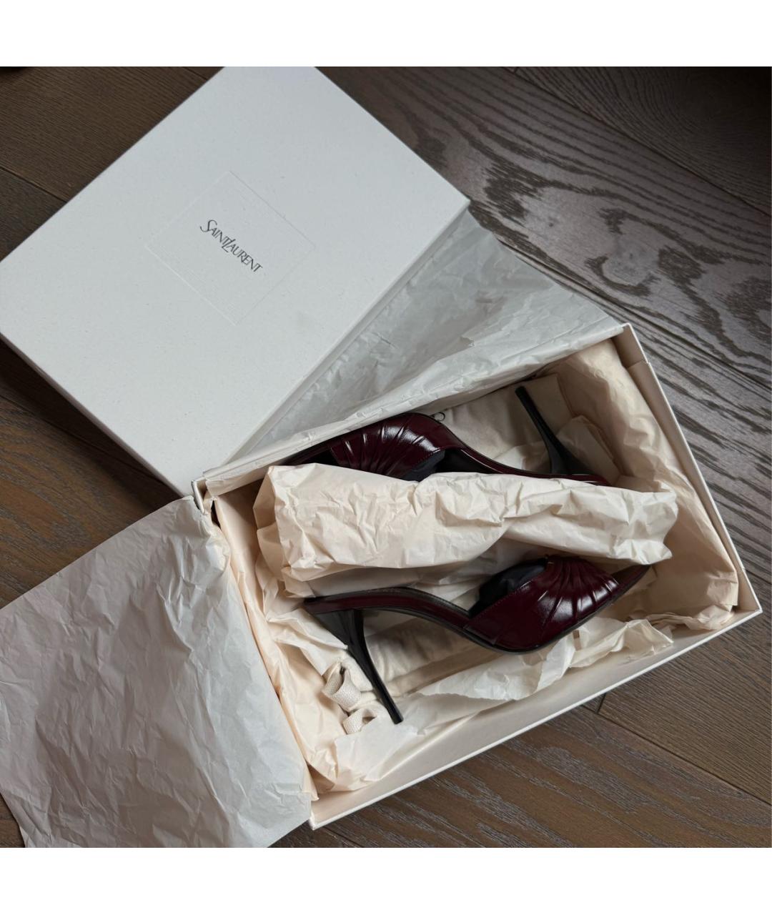SAINT LAURENT Бордовые кожаные мюли, фото 5