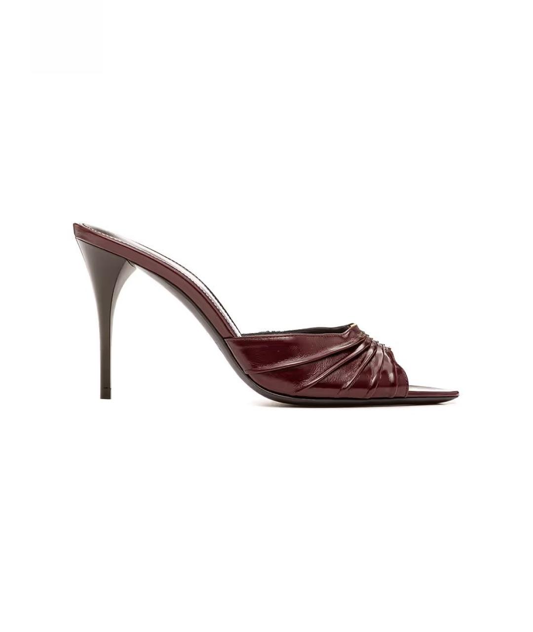 SAINT LAURENT Бордовые кожаные мюли, фото 8