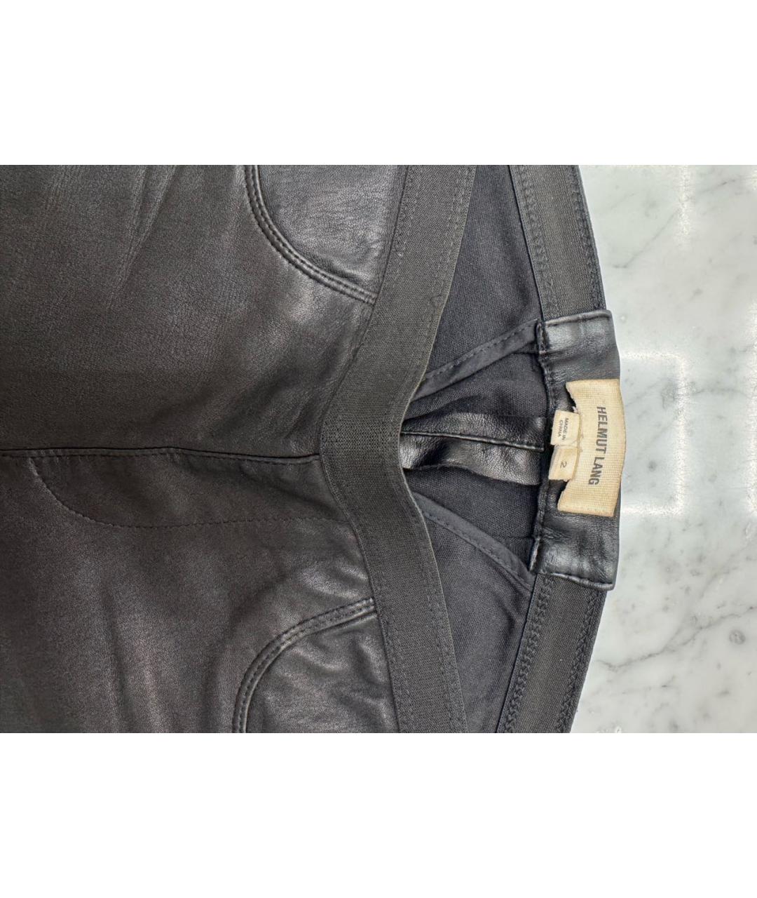 HELMUT LANG Черные кожаные брюки узкие, фото 2