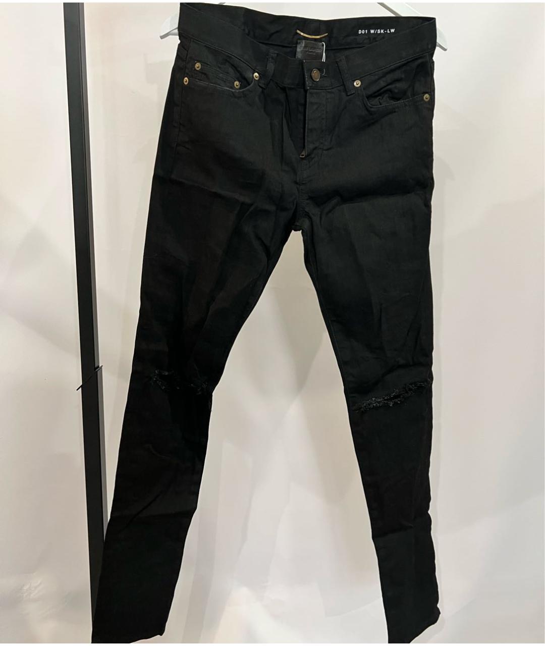 SAINT LAURENT Черные хлопко-эластановые повседневные брюки, фото 2