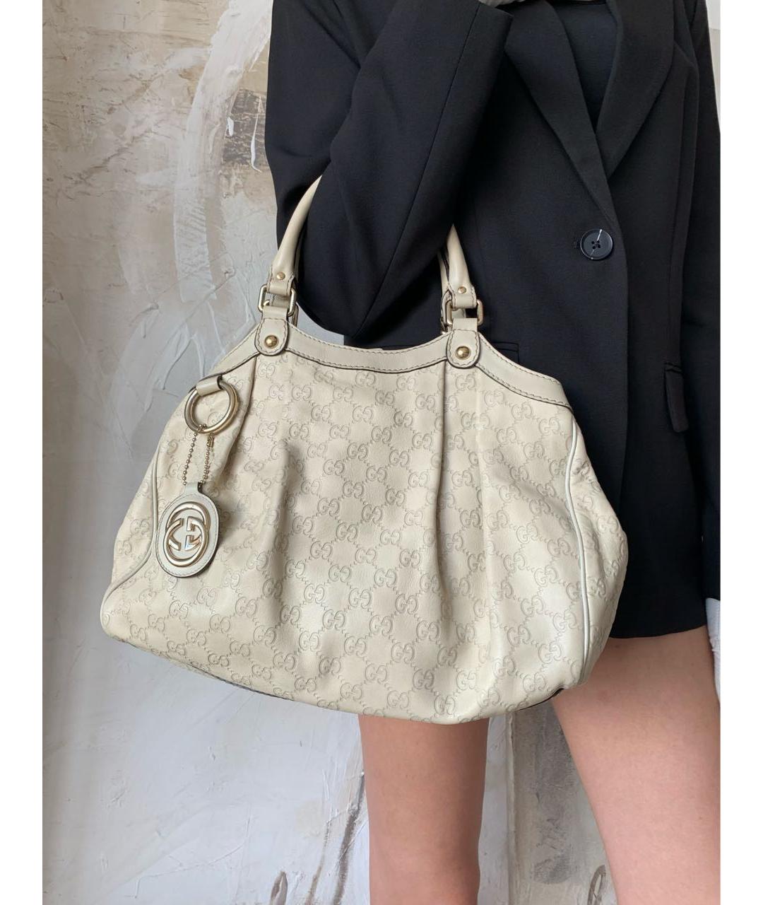 GUCCI Бежевая кожаная сумка с короткими ручками, фото 5