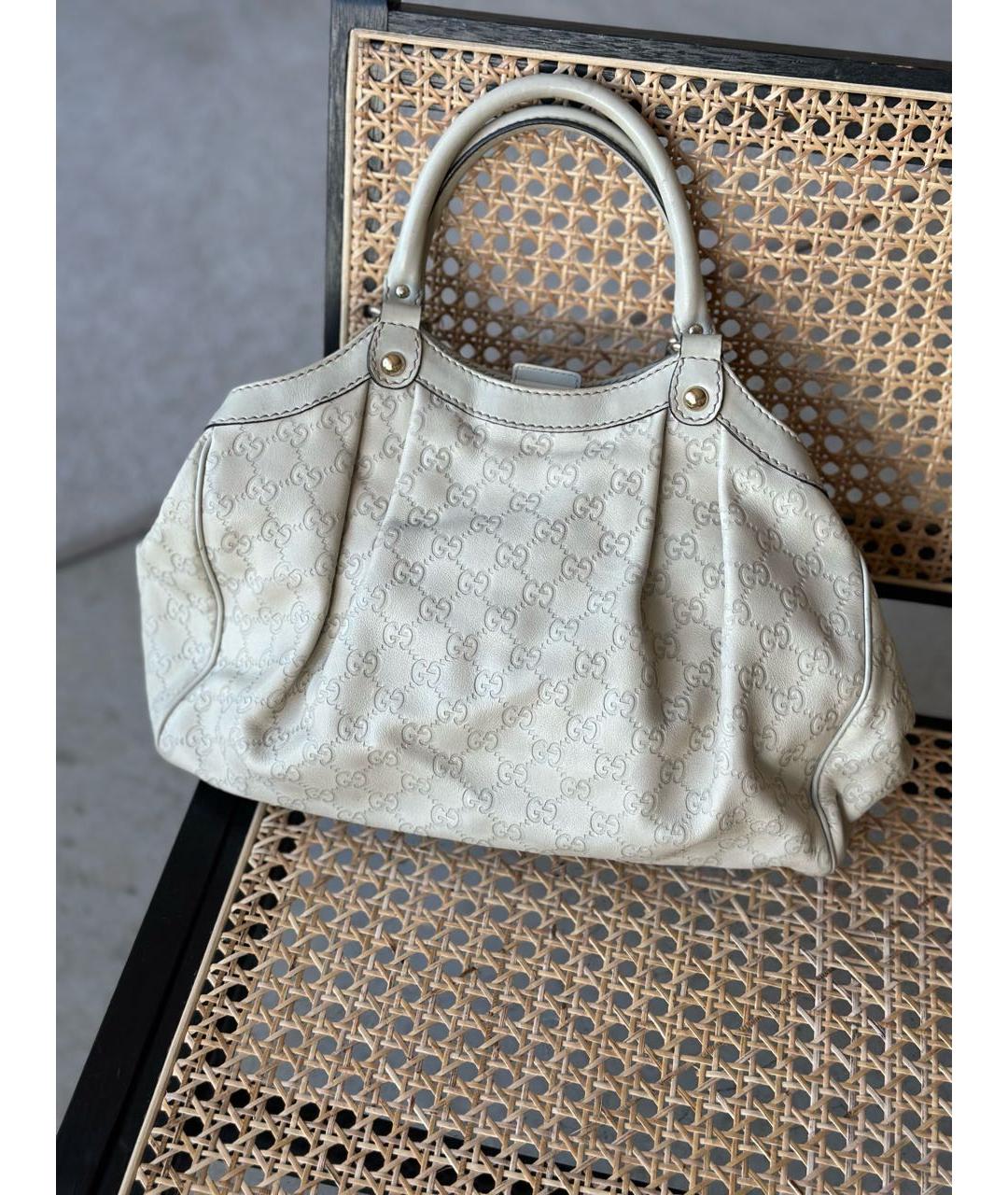 GUCCI Бежевая кожаная сумка с короткими ручками, фото 7