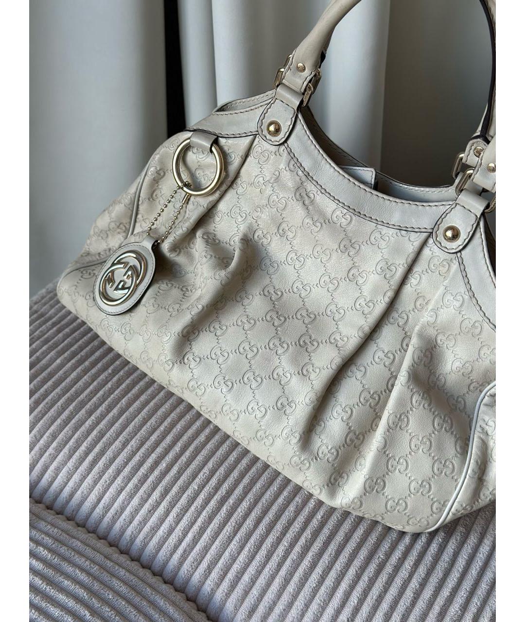 GUCCI Бежевая кожаная сумка с короткими ручками, фото 3