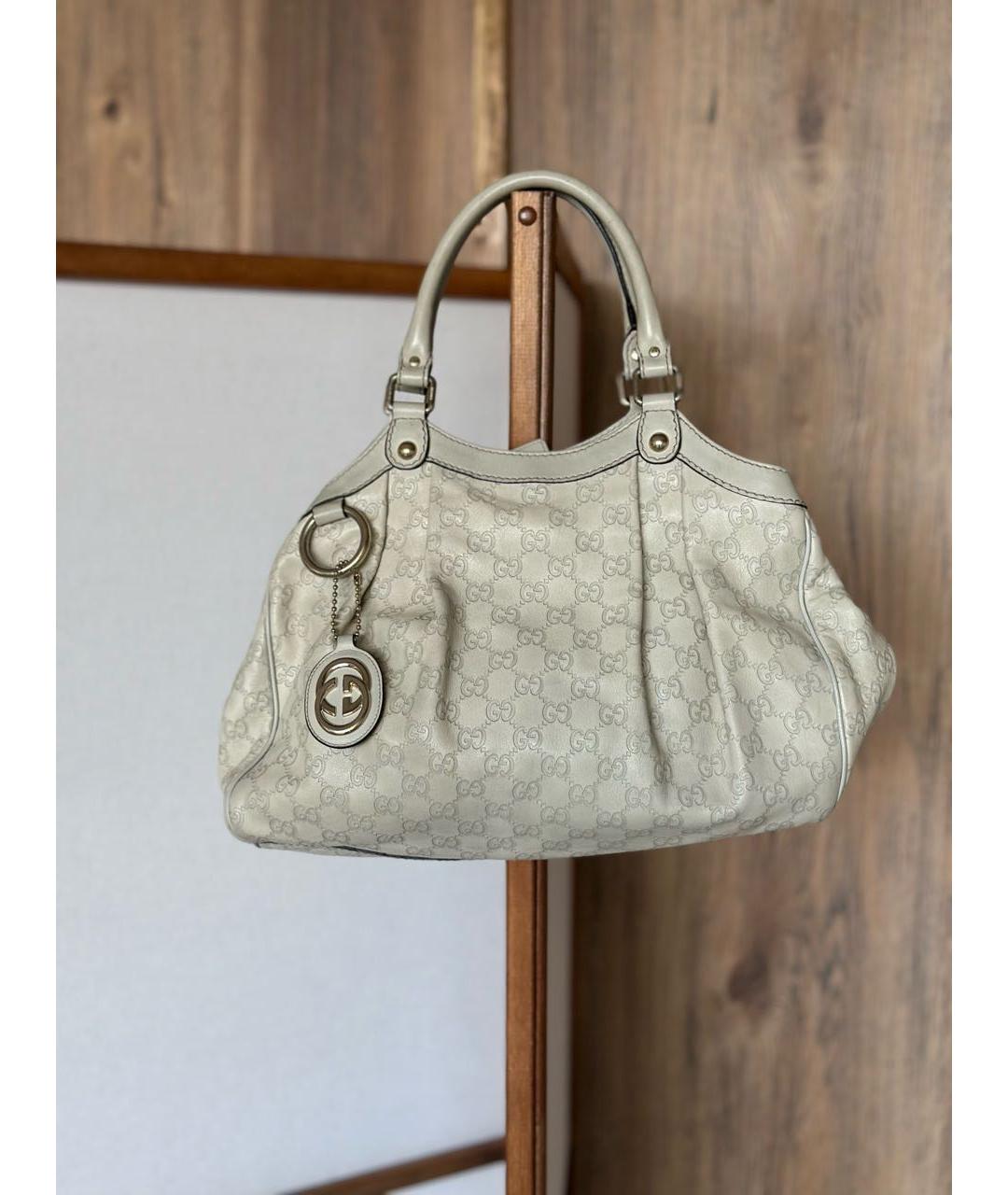 GUCCI Бежевая кожаная сумка с короткими ручками, фото 4