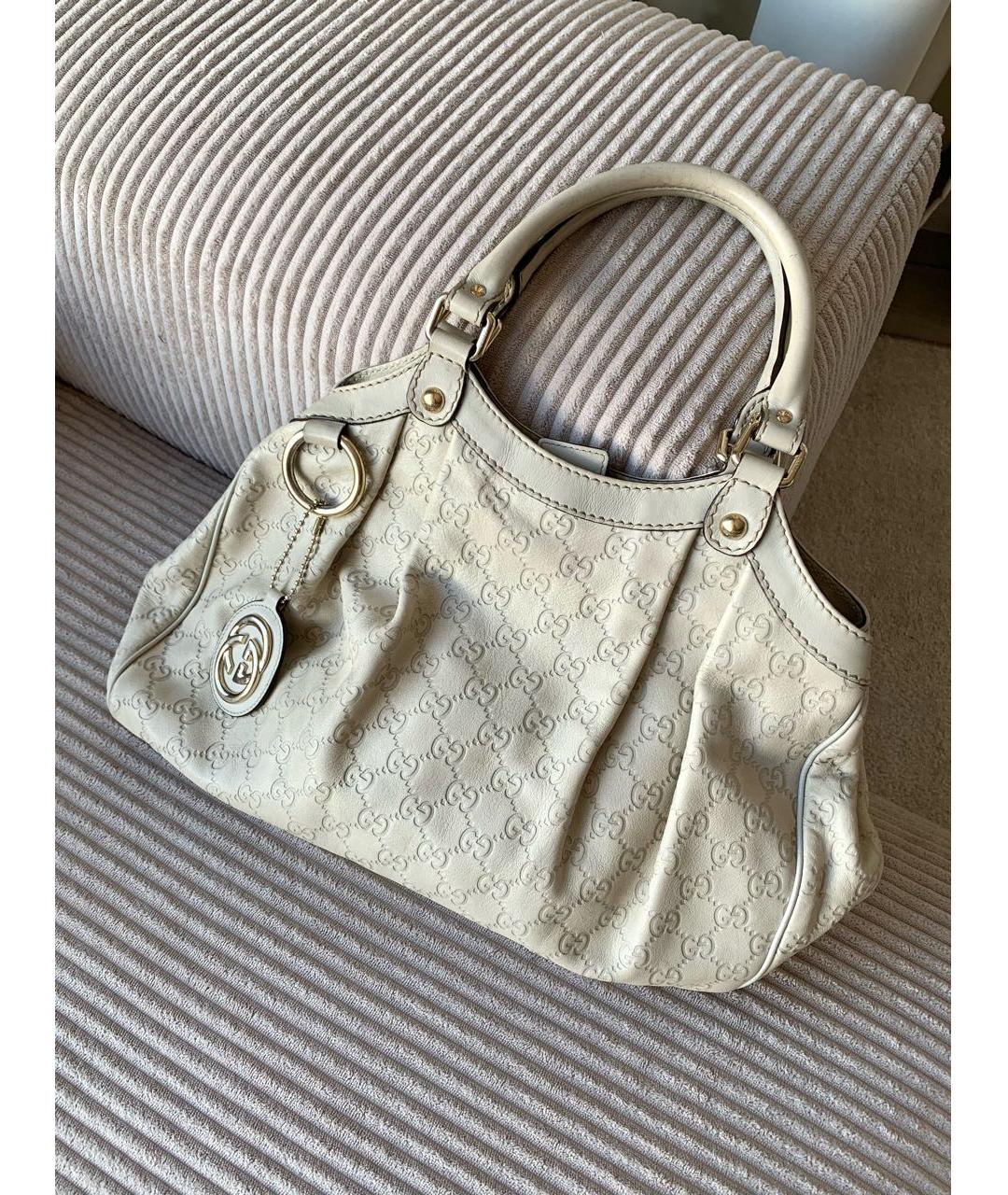 GUCCI Бежевая кожаная сумка с короткими ручками, фото 2