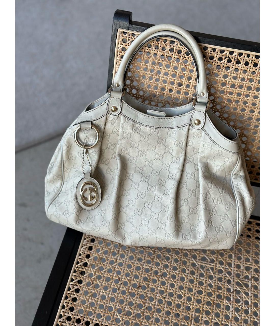 GUCCI Бежевая кожаная сумка с короткими ручками, фото 6