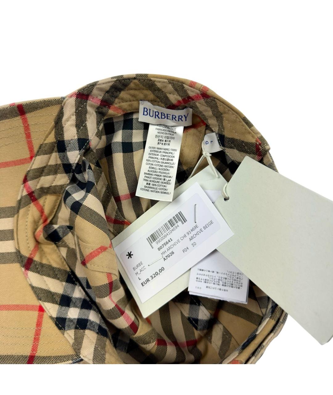 BURBERRY Бежевая хлопковая кепка/бейсболка, фото 4